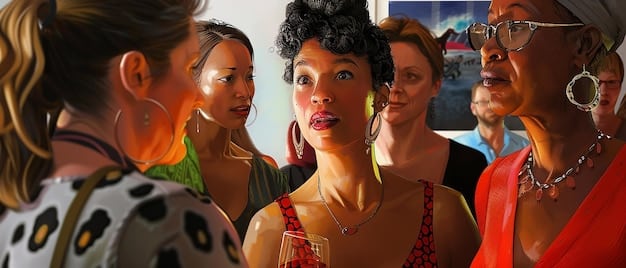 A still from a contemporary Brazilian film directed by a woman, depicting a group of diverse female characters engaged in a lively discussion in a vibrant urban setting, reflecting themes of community and female solidarity.