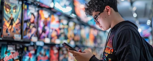 A Brazilian consumer looking at a screen with a variety of streaming app icons, contemplating their subscription choices, emblematic of the competitive market.