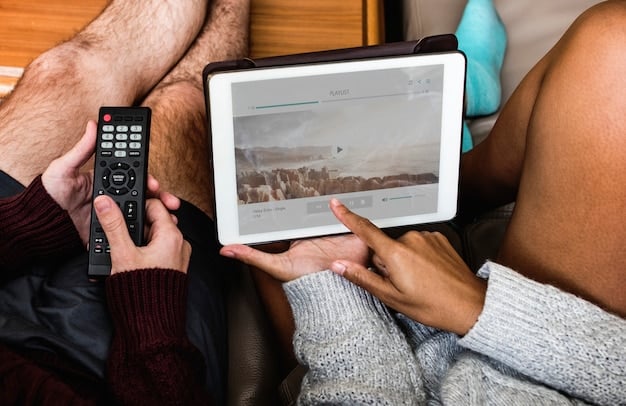 A split-screen image showing different streaming interfaces side-by-side on a tablet, with a finger touching the screen on one of the interfaces, symbolizing choice and interaction with various platforms.