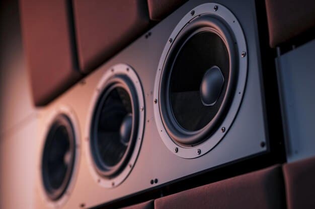 A close-up of a home theater receiver or soundbar display, showing the 