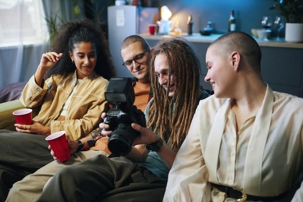 A diverse group of young Brazilian filmmakers collaborating enthusiastically on a film set in a vibrant, artistic studio, capturing a dynamic scene with modern equipment, symbolizing creative energy and newfound opportunities.