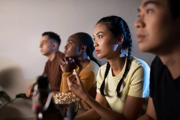 A diverse group of young filmmakers celebrating a successful short film screening, indicating collaboration and achievement.