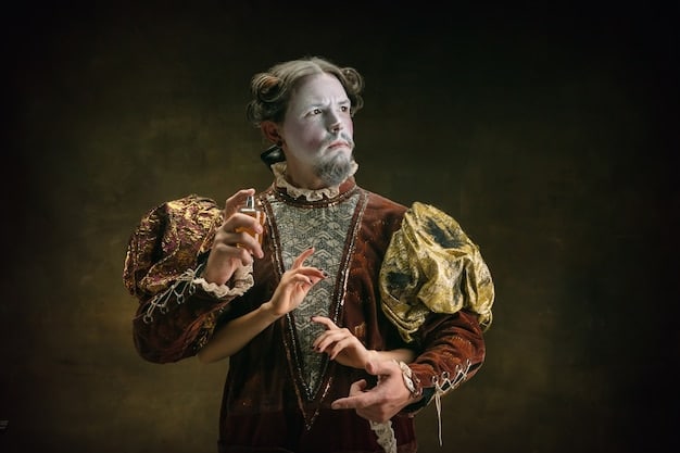 A richly costumed scene from a historical drama limited series, perhaps depicting a tense courtroom drama or a lavish period banquet, with attention to historical accuracy in clothing and setting.
