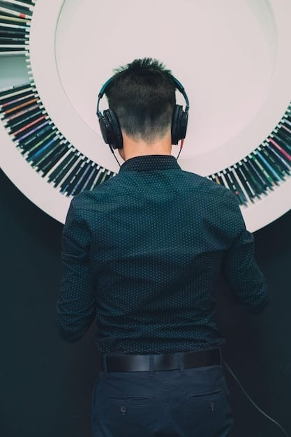 A director wearing headphones, intensely focused on a monitor displaying a blurred, abstract shape, surrounded by complex camera equipment and a vibrant, yet indistinct, studio set. The image conveys creative process and technical complexity without revealing specific film details.