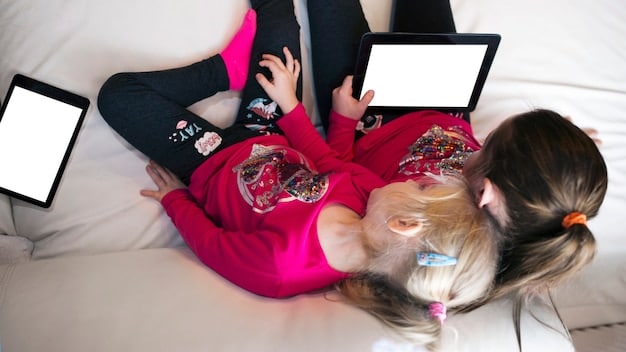 A split screen showing the parental control settings on different streaming platforms (Netflix, Amazon Prime Video, Disney+). The image highlights the different interfaces and options available for parents to customize their children's viewing experience in Brazil.
