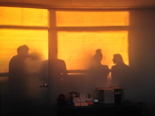 A dimly lit meeting room with shadows playing across the faces of a group of serious-looking individuals, suggesting a clandestine political discussion. One person is intently listening, holding a pen and notepad.