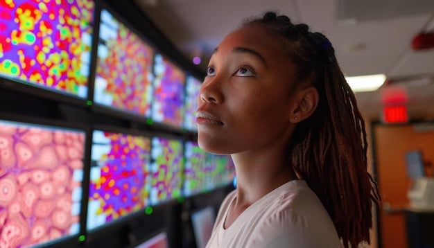 A Brazilian filmmaker in a post-production studio, meticulously editing footage on a large screen, with various color correction tools and sound mixers visible. The scene highlights the technical depth of modern documentary production.