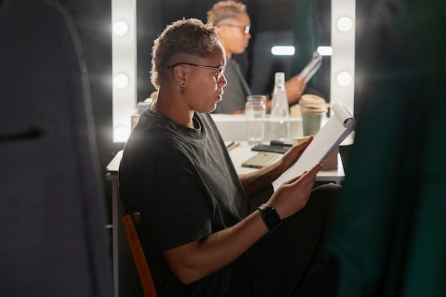 A filmmaker pitching their script to potential producers in a dimly lit room. The scene conveys the struggle of securing funding and the high stakes involved in getting a film project greenlit. The filmmaker looks passionate but apprehensive, emphasizing the uncertainty faced by many in the independent cinema industry. The image visually represents the challenges in accessing funds for independent cinema.