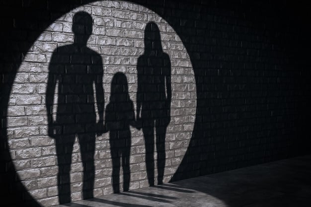 A detective staring in disbelief at a family photo, with a shadowy figure of a young man behind him, surrounded by crime scene evidence, reflecting a personal betrayal.