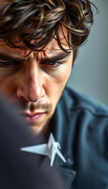 A close-up shot of Kendall Roy looking stressed and determined, with the Waystar RoyCo logo blurred in the background. This image should capture the immense pressure and ambition that defines his character in Succession Season 4: A Retrospective Review of the Power Dynamics and Family Drama.