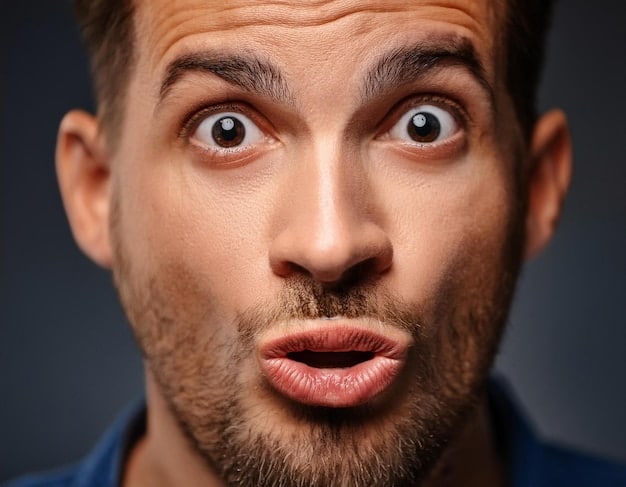 A close-up shot of a person's face, eyes wide with shock and surprise, as they watch a movie on a screen. The scene reflects that spoilers ruined the element of shock. The room is dimly lit, emphasizing the viewer's intense engagement with the film. Shadows play across the face, enhancing the emotions of surprise and disbelief, showing the value of The Art of the Spoiler-Free Recommendation: Suggesting Movies to Friends in BR.