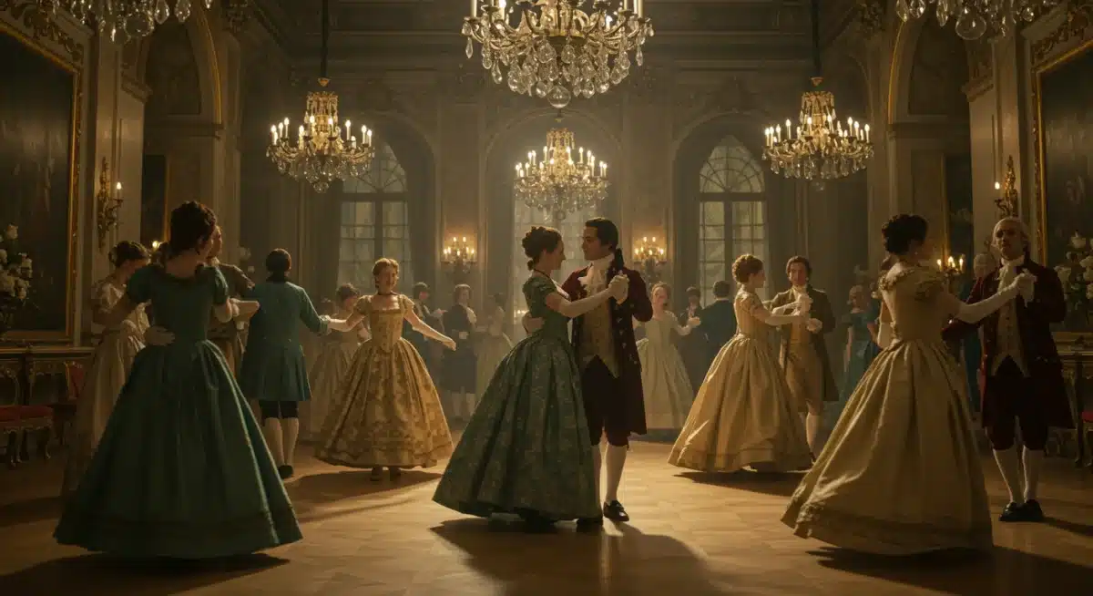 Scene from a lavish 18th-century European historical drama series