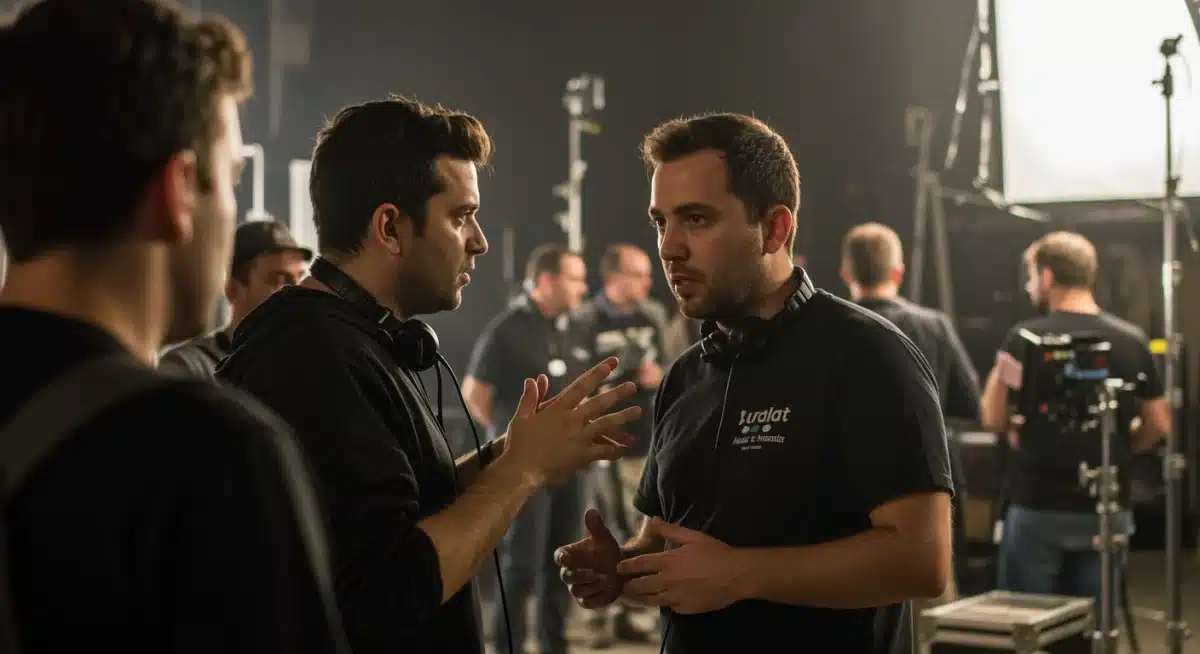 Assistant Director communicating with department head on set