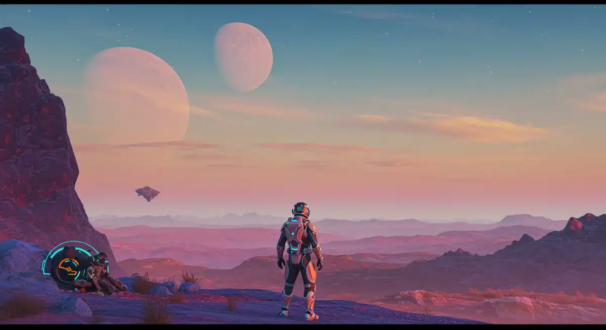 Character in high-tech suit on alien planet, symbolizing exploration in new sci-fi series