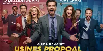 US remake of Business Proposal cast celebrating high viewership ratings.