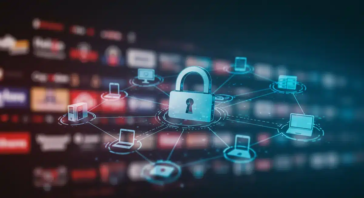 Digital padlock representing cybersecurity protecting streaming accounts.