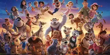 Disney and Pixar 2025 animated movie schedule reveal, featuring a montage of characters from upcoming films.