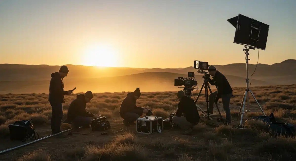 Behind-the-scenes look at a documentary film crew capturing footage for an environmental film.