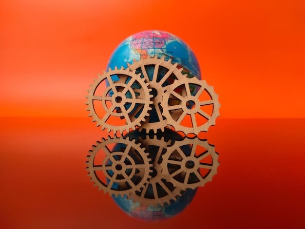 A stylized graphic showing interconnected gears, symbolizing the complex interplay of government, private, and international funding in Brazilian film production.