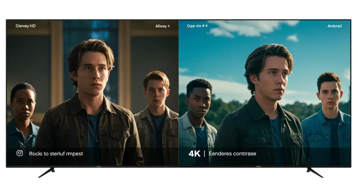 Visual comparison of standard HD versus 4K streaming quality on Disney+, showing enhanced detail and color.