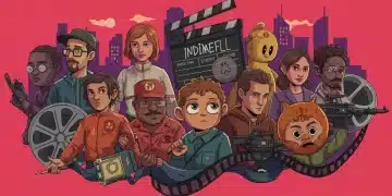 Stylized illustration of diverse indie film characters, symbolizing the creative depth and unique narratives of the 2025 independent cinema lineup.