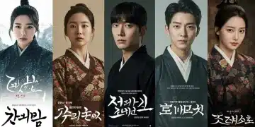 Dynamic collage of top 5 anticipated Korean dramas set for 2025 US release, showcasing lead actors and genre themes.
