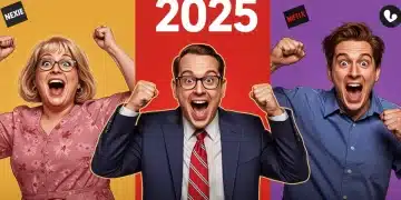Illustration of diverse characters representing new 2025 comedy series