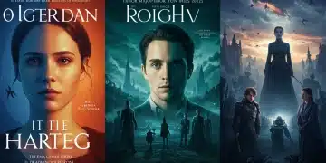 Dynamic collage showing books transforming into movie scenes for 2025 adaptations.