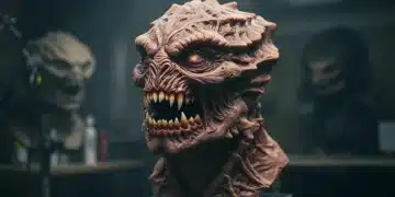 Detailed prosthetic creature head from horror series production