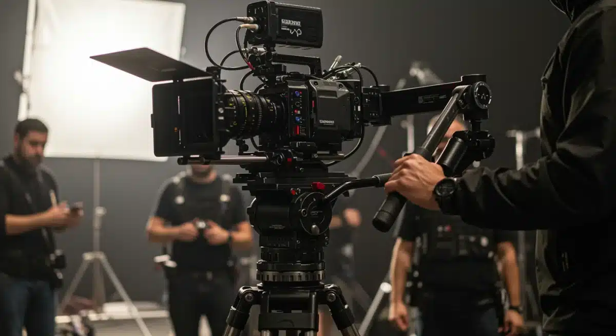 Steadicam operator navigating complex film set