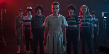 Stranger Things Season 5 cast on set, dramatic lighting