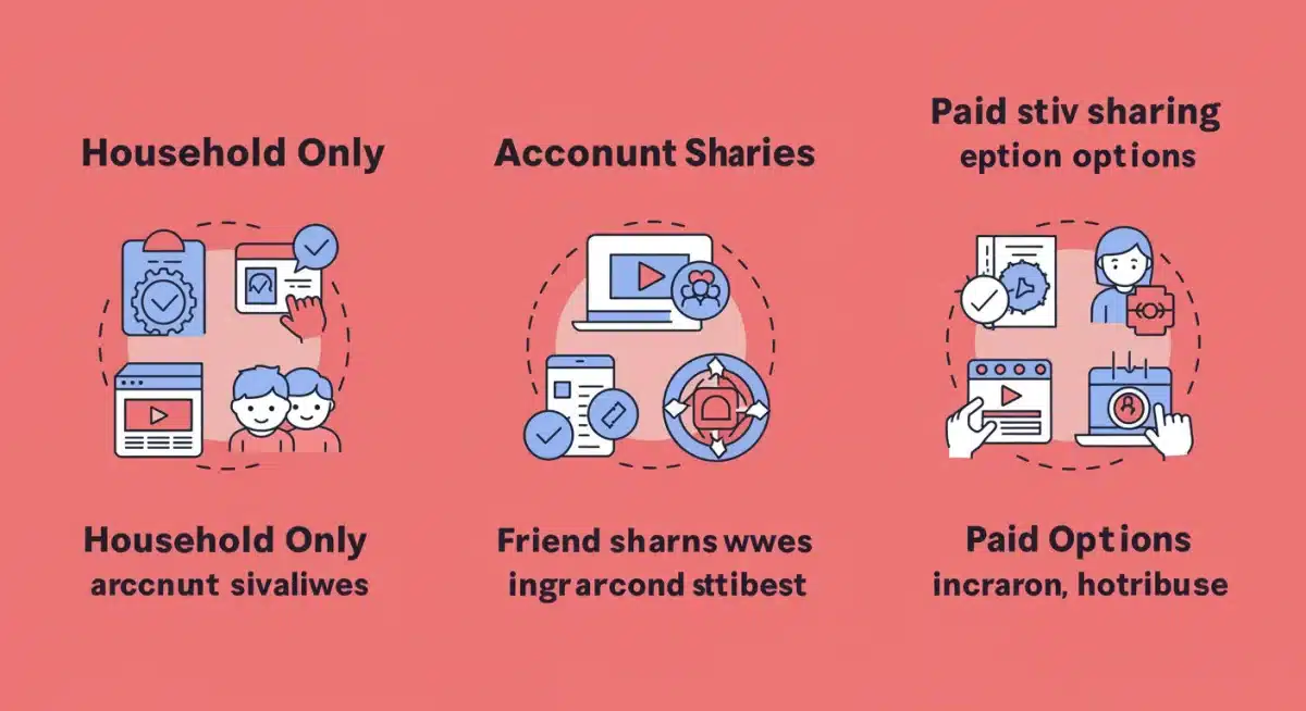 Infographic showing various streaming service account sharing policies for 2025