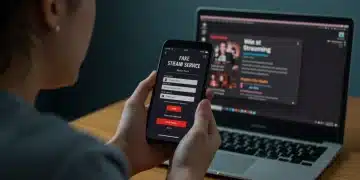 Person looking at a suspicious streaming login page on a phone, emphasizing the risk of phishing.