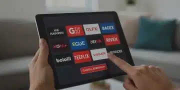 Person auditing streaming subscriptions on a tablet to save money