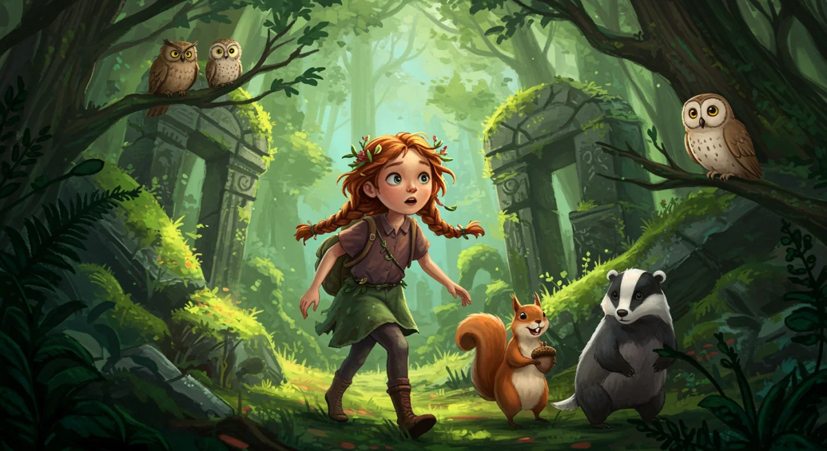 Concept art of Prue McKeel in Wildwood Chronicles, mystical forest